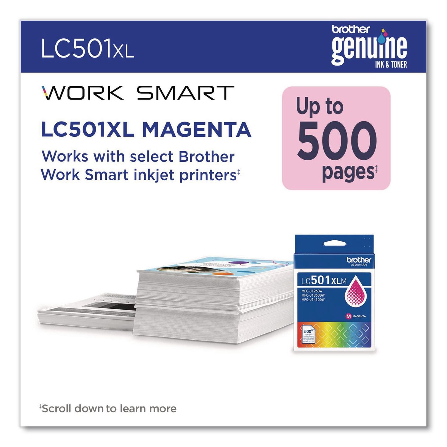 Brother LC501XLMS High-Yield Ink, 500 Page-Yield, Magenta (BRTLC501XLMS)
