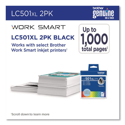 Brother LC501XL2PKS High-Yield Ink, 500 Page-Yield, Black, 2/Pack (BRTLC501XL2PKS)
