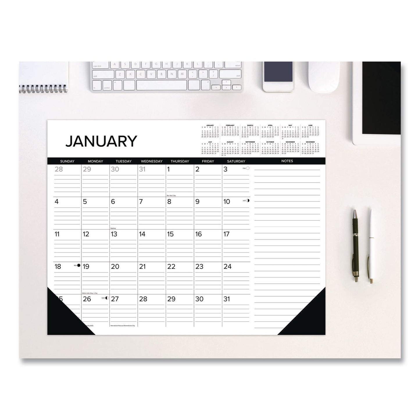 Willow Creek Press Black-and-White with Lines Large Monthly Desk Pad Calendar, 22 x 17, White Sheets, Black Corners, 12-Month (Jan to Dec): 2026 (WPR57216)