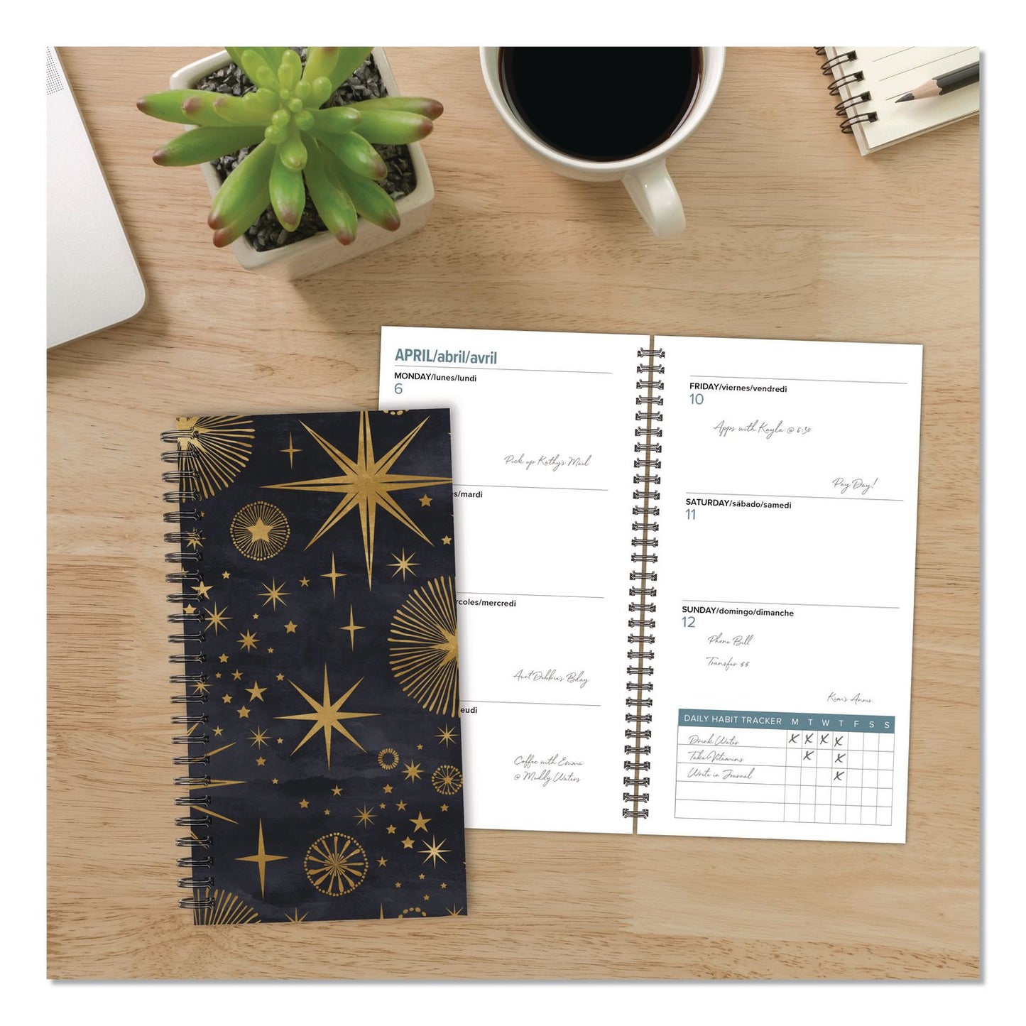 Willow Creek Press Celestial Softcover Weekly/Monthly Spiral Planner, 6.5 x 3.5, Black/Gold Cover, 12-Month (Jan to Dec): 2026 (WPR57322)