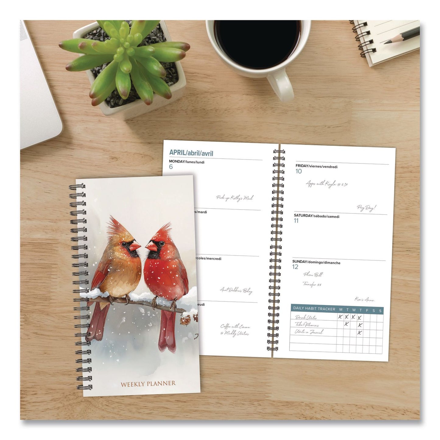 Willow Creek Press Cardinals (Trilingual) Weekly/Monthly Planner, 6.5 x 3.5, Multicolor Cover, 12-Month (Jan to Dec): 2026 (WPR57490)