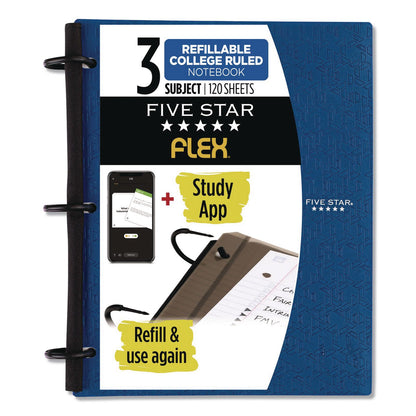 Five Star® FLEX Notebinder, 1" TechLock Rings, 3-Subject, Medium/College Rule, Randomly Assorted Cover Colors, (120) 11 x 8.5 Sheets (ACC08126)