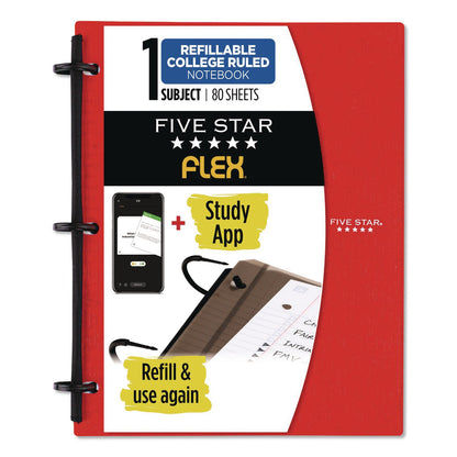Five Star® FLEX Notebinder, 1/2" TechLock Rings, 1-Subject, Medium/College Rule, Randomly Assorted Cover Colors, (80) 11 x 8.5 Sheets (ACC08120)