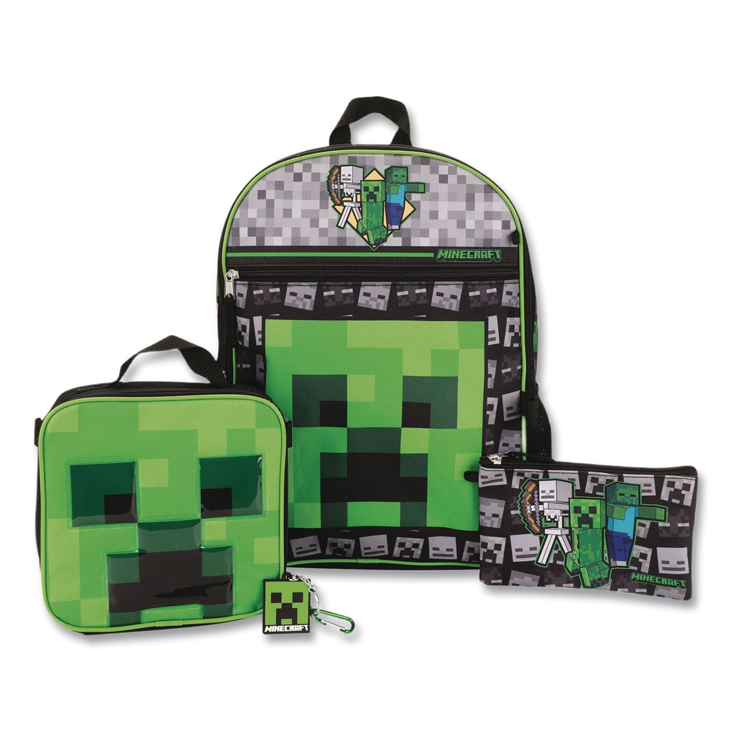 Bioworld® Minecraft 5-Piece Backpack Set, Green/Gray/Black (BWRB1Y7UR9MNCSB)