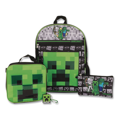 Bioworld® Minecraft 5-Piece Backpack Set, Green/Gray/Black (BWRB1Y7UR9MNCSB)