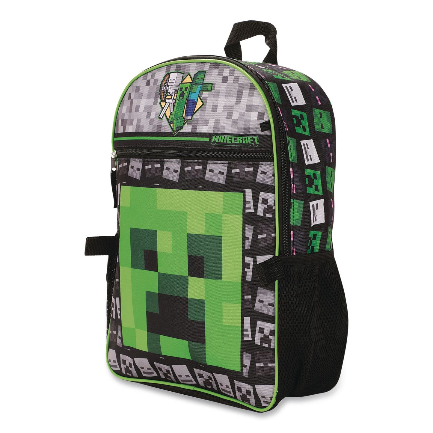 Bioworld® Minecraft 5-Piece Backpack Set, Green/Gray/Black (BWRB1Y7UR9MNCSB)