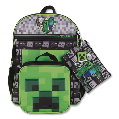 Bioworld® Minecraft 5-Piece Backpack Set, Green/Gray/Black (BWRB1Y7UR9MNCSB)