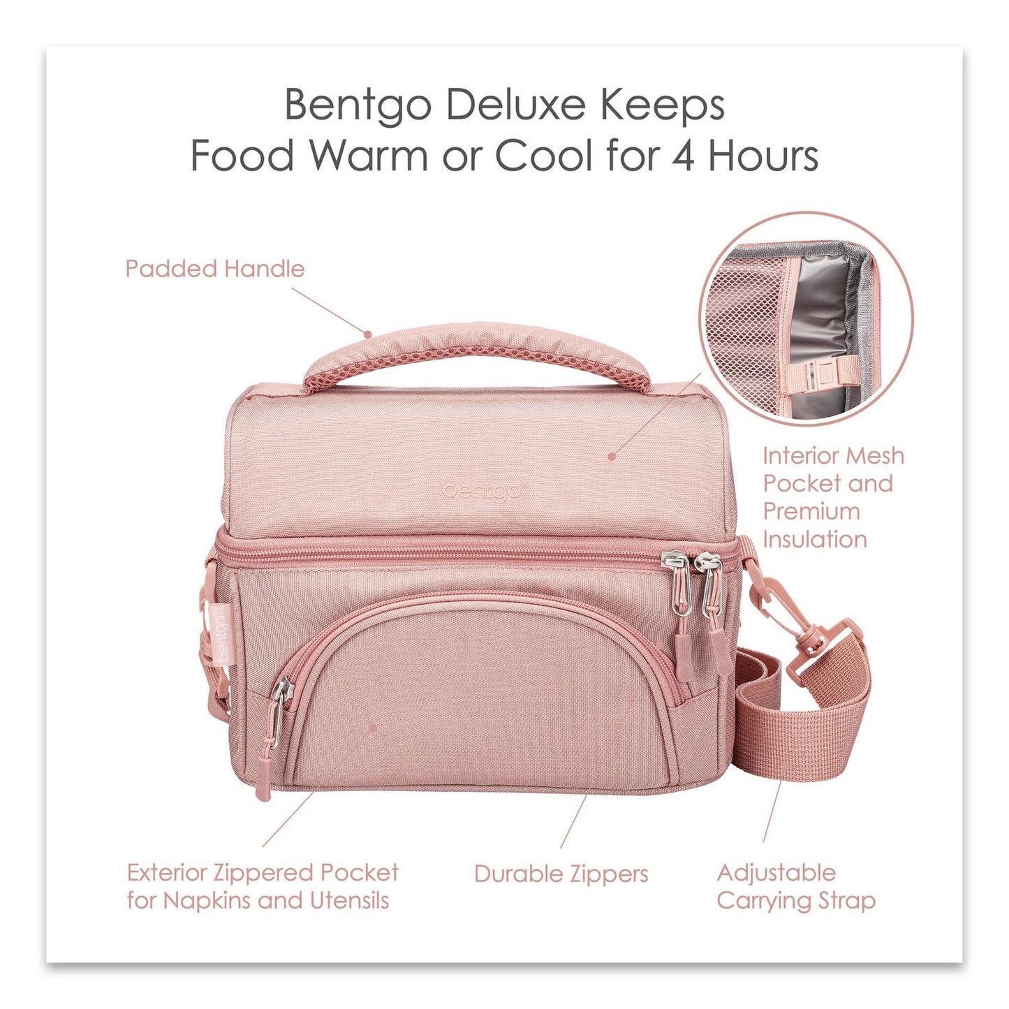 bentgo® Deluxe Insulated Lunch Bag, 8" x 10" x 7.5", Blush Pink (BEOBG2M)