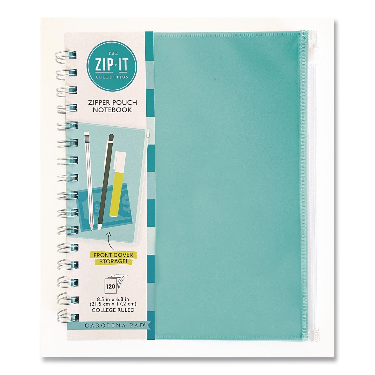 Carolina Pad® Zip-It Ideal Notebook, 1-Subject, Medium/College Rule, Randomly Assorted Cover Colors, (120) 8.5 x 6.8 Sheets (CPP55025)