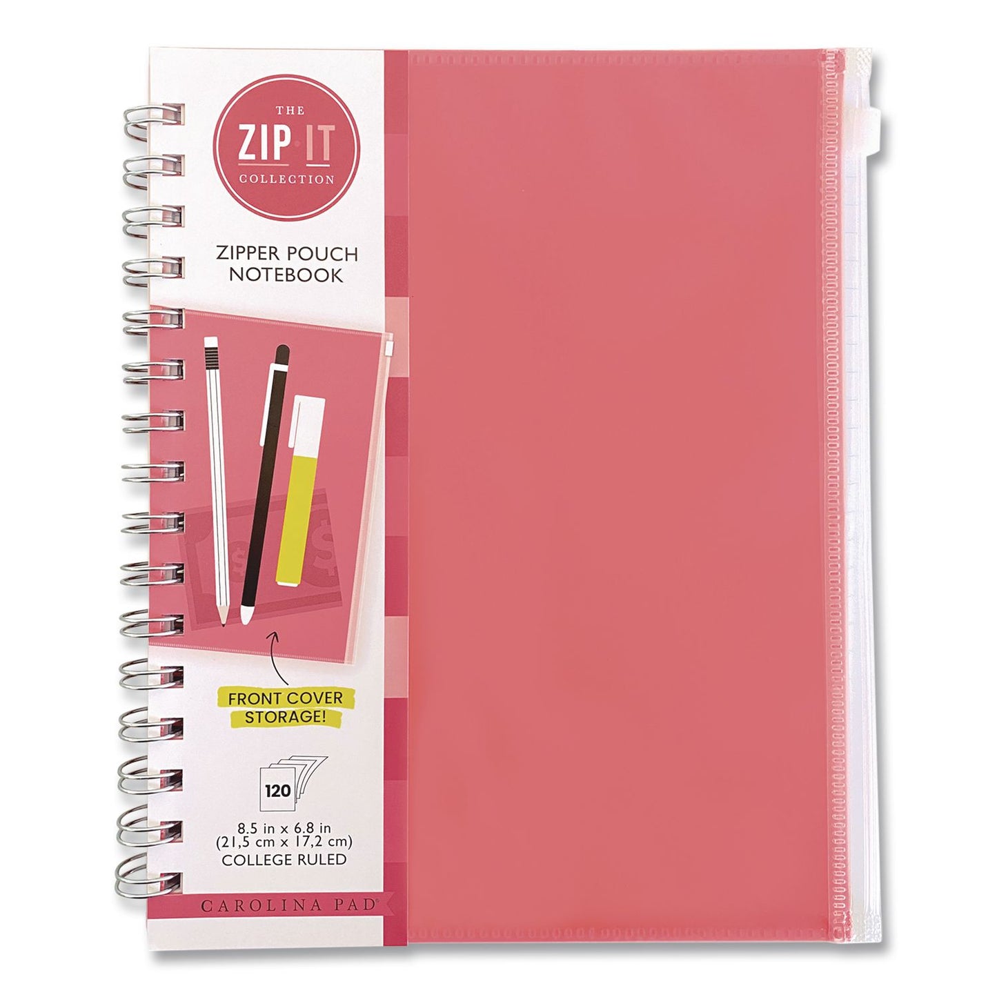 Carolina Pad® Zip-It Ideal Notebook, 1-Subject, Medium/College Rule, Randomly Assorted Cover Colors, (120) 8.5 x 6.8 Sheets (CPP55025)