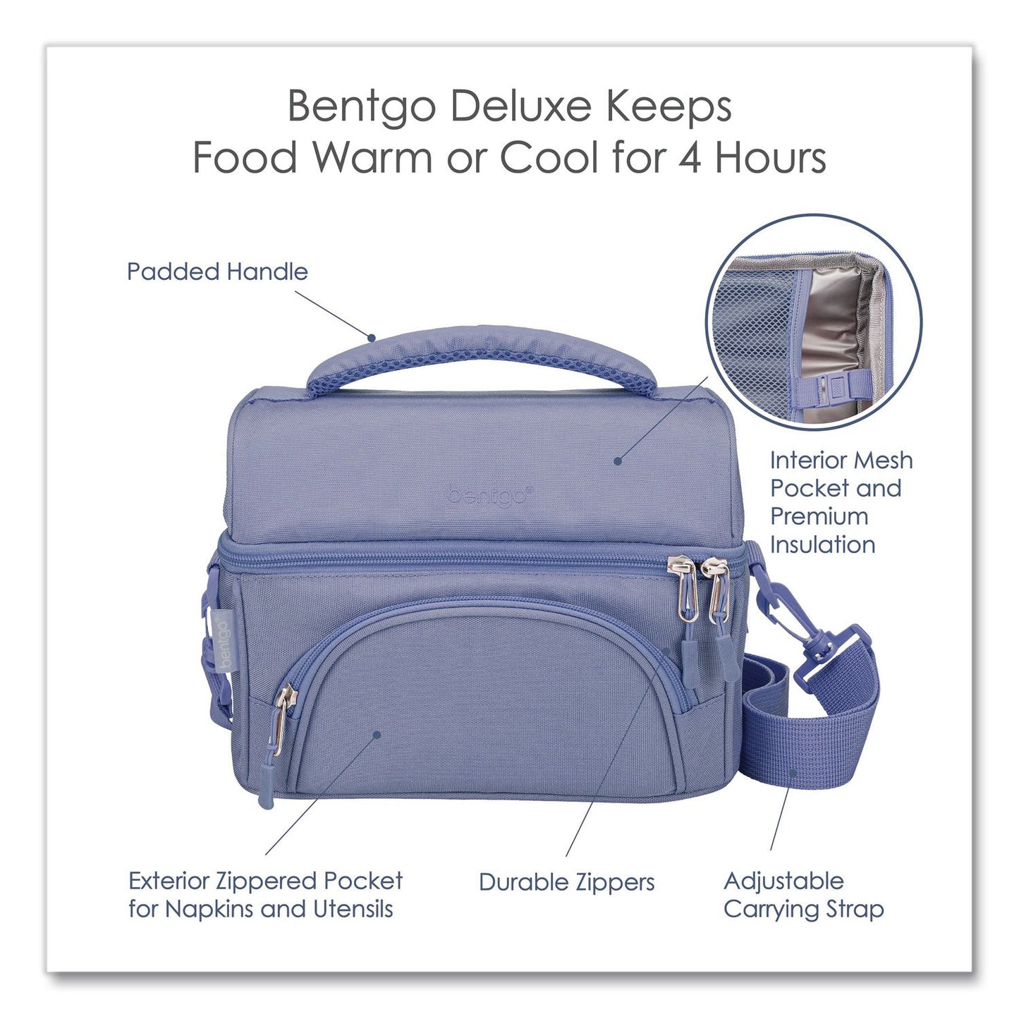 bentgo® Deluxe Insulated Lunch Bag, 8" x 10" x 7.5", Slate Blue (BEOBG2S)