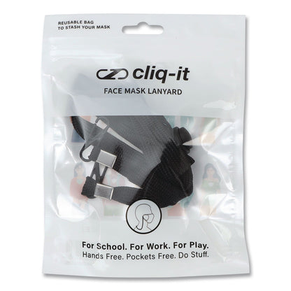 Cliq-It Face Mask Lanyard, Plastic Fastener, 30" Long, Black (CQTCL61312BL)