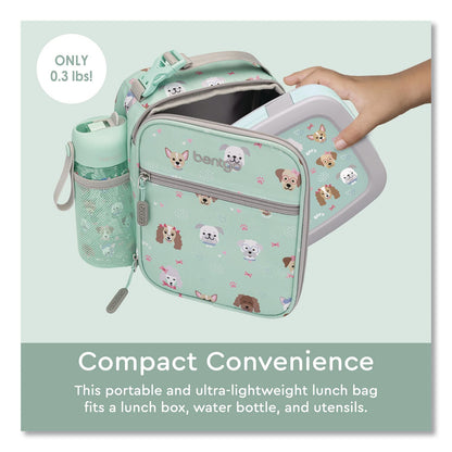 bentgo® Kids Insulated Lunch Tote, Puppy Love Theme, 7.3" x 3.5" x 9.5", Mint Green/Multicolor (BEODBGPPY)
