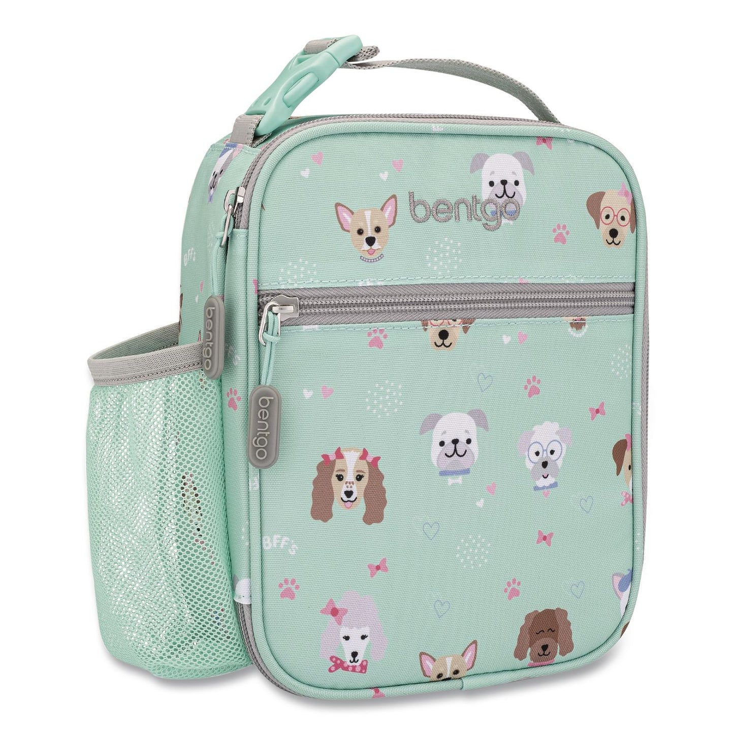 bentgo® Kids Insulated Lunch Tote, Puppy Love Theme, 7.3" x 3.5" x 9.5", Mint Green/Multicolor (BEODBGPPY)