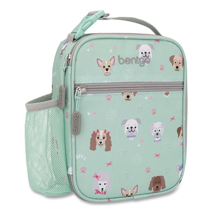bentgo® Kids Insulated Lunch Tote, Puppy Love Theme, 7.3" x 3.5" x 9.5", Mint Green/Multicolor (BEODBGPPY)
