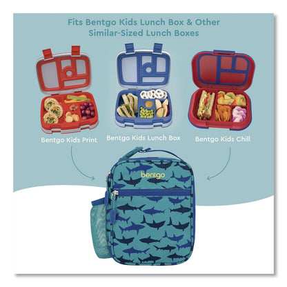 bentgo® Kids Insulated Lunch Tote, Sharks Theme, 7.3" x 3.5" x 9.5", Turquoise/Blue (BEODBGSHK)