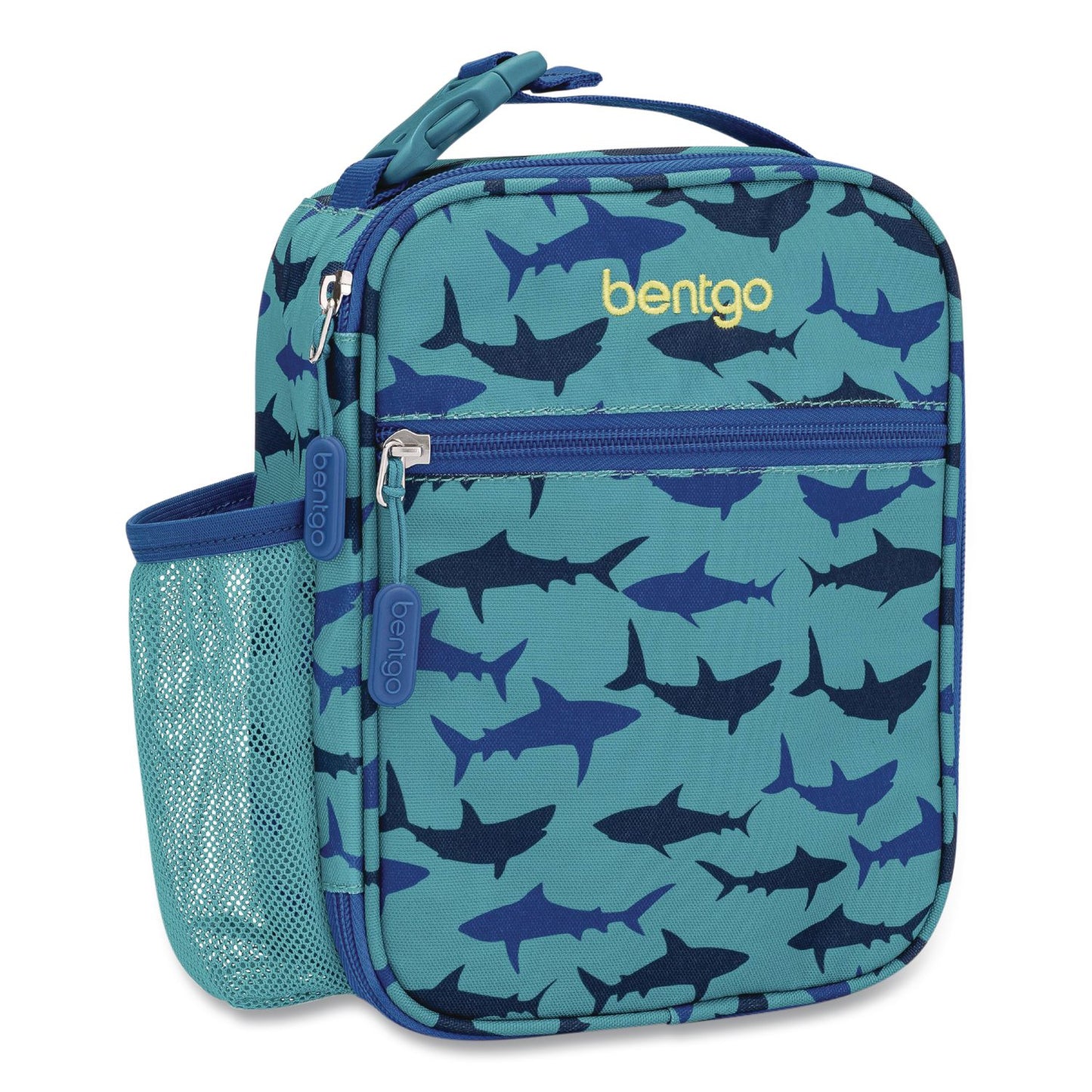 bentgo® Kids Insulated Lunch Tote, Sharks Theme, 7.3" x 3.5" x 9.5", Turquoise/Blue (BEODBGSHK)