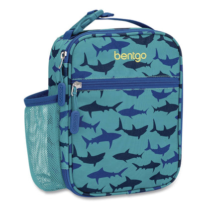 bentgo® Kids Insulated Lunch Tote, Sharks Theme, 7.3" x 3.5" x 9.5", Turquoise/Blue (BEODBGSHK)