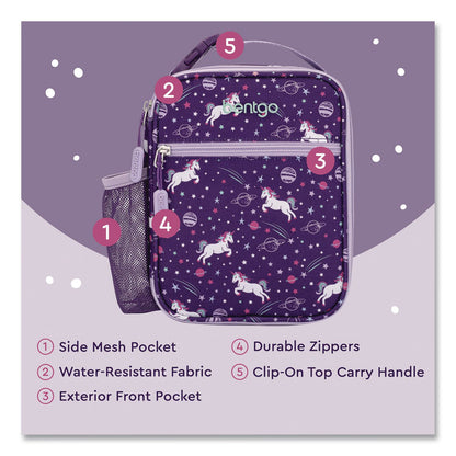 bentgo® Kids Insulated Lunch Tote, Unicorns Theme, 7.3" x 3.5" x 9.5", Purple/Multicolor (BEODBGUNI)