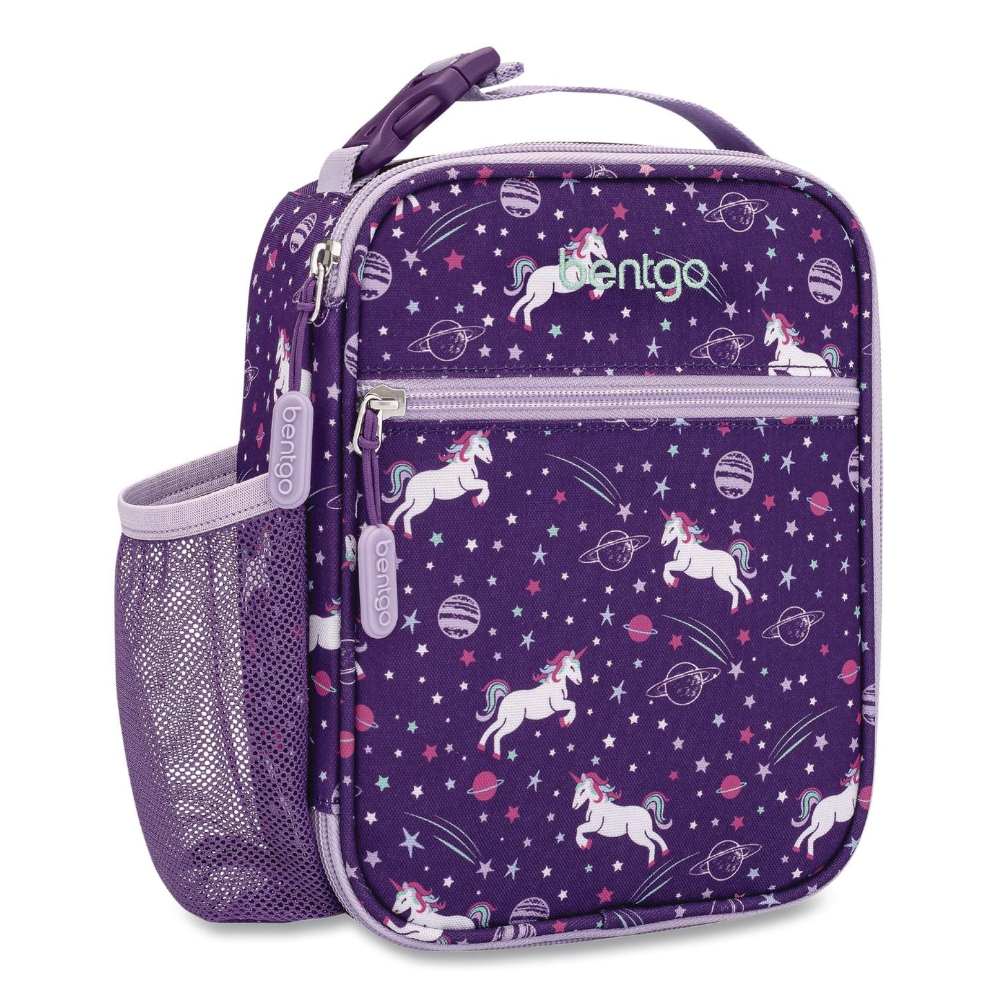 bentgo® Kids Insulated Lunch Tote, Unicorns Theme, 7.3" x 3.5" x 9.5", Purple/Multicolor (BEODBGUNI)