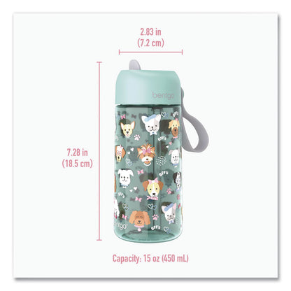 bentgo® Puppy Love Plastic Water Bottle, 15 oz, Multicolor (BEODWB1PPY)