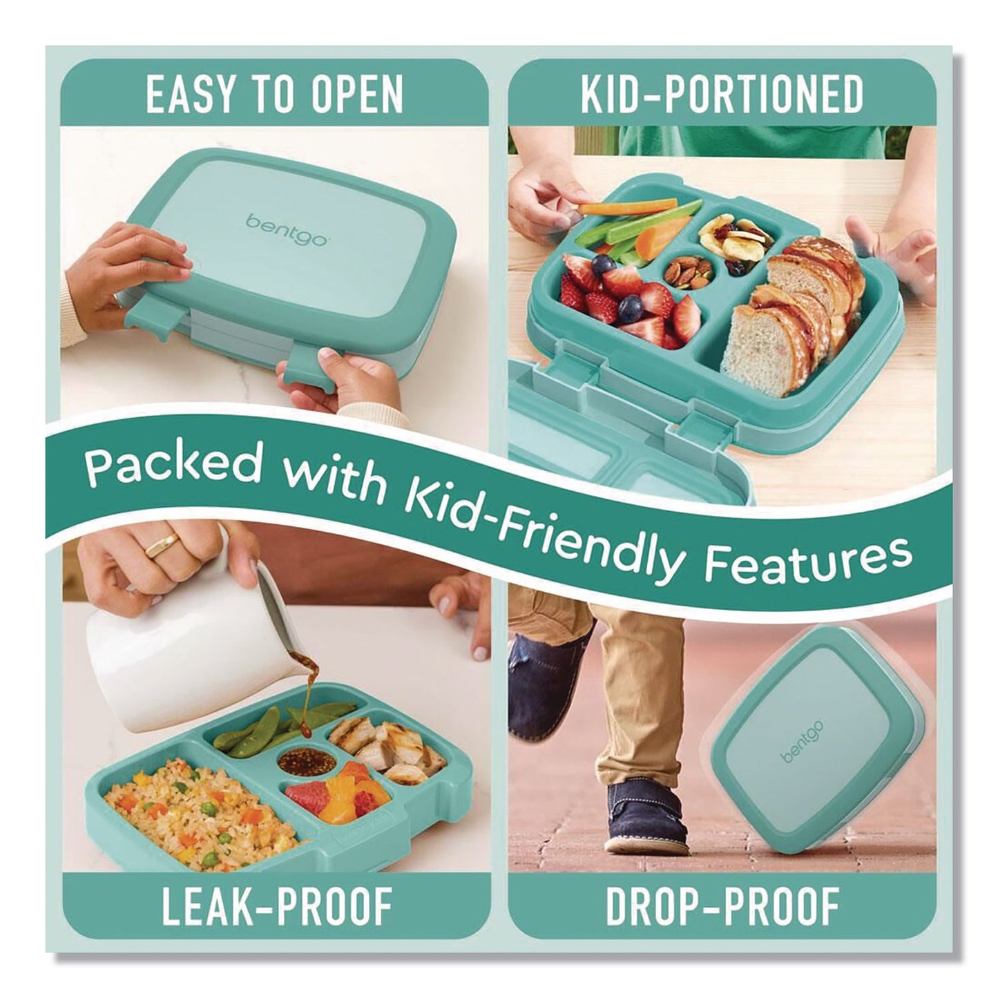 bentgo® Kids Five-Compartment Bento Box, 8.5" x 6.5" x 2", Seafoam Green (BEOKIDSSF)