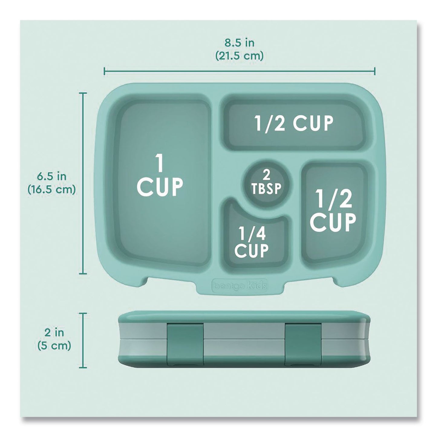 bentgo® Kids Five-Compartment Bento Box, 8.5" x 6.5" x 2", Seafoam Green (BEOKIDSSF)