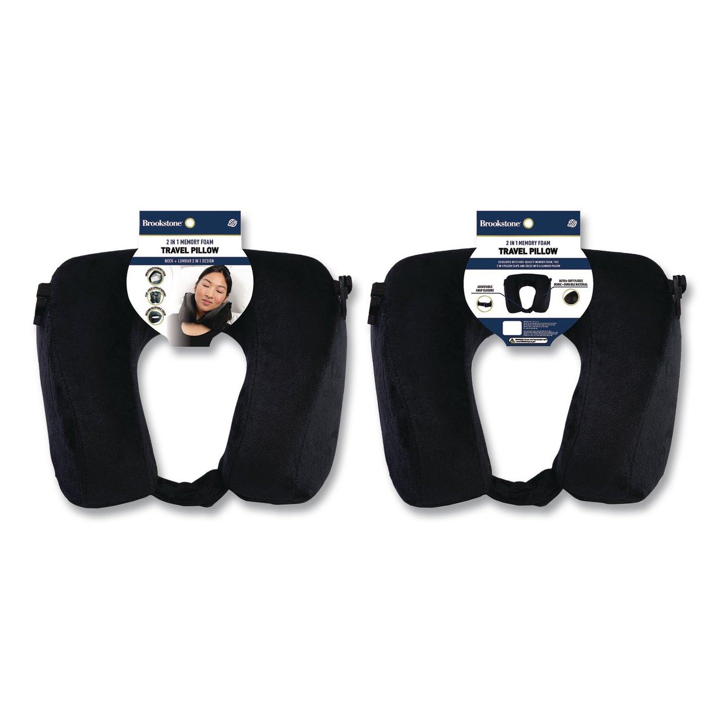 Brookstone® Memory Foam Fleece Travel Pillow, One Size Fits Most, 9.84 x 4.1 x 9, Black (BKTBNPM0002)