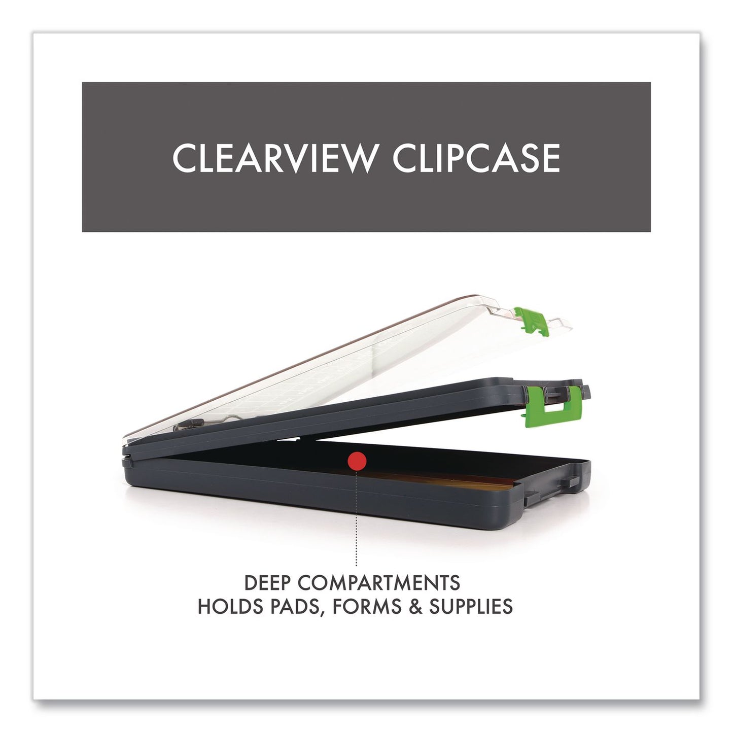 Dexas® ClearView Clipcase Storage Clipboard, 0.35" Clip Capacity, Holds 8.87 x 12.25 Sheets, Gray/Green (DSE5717802)