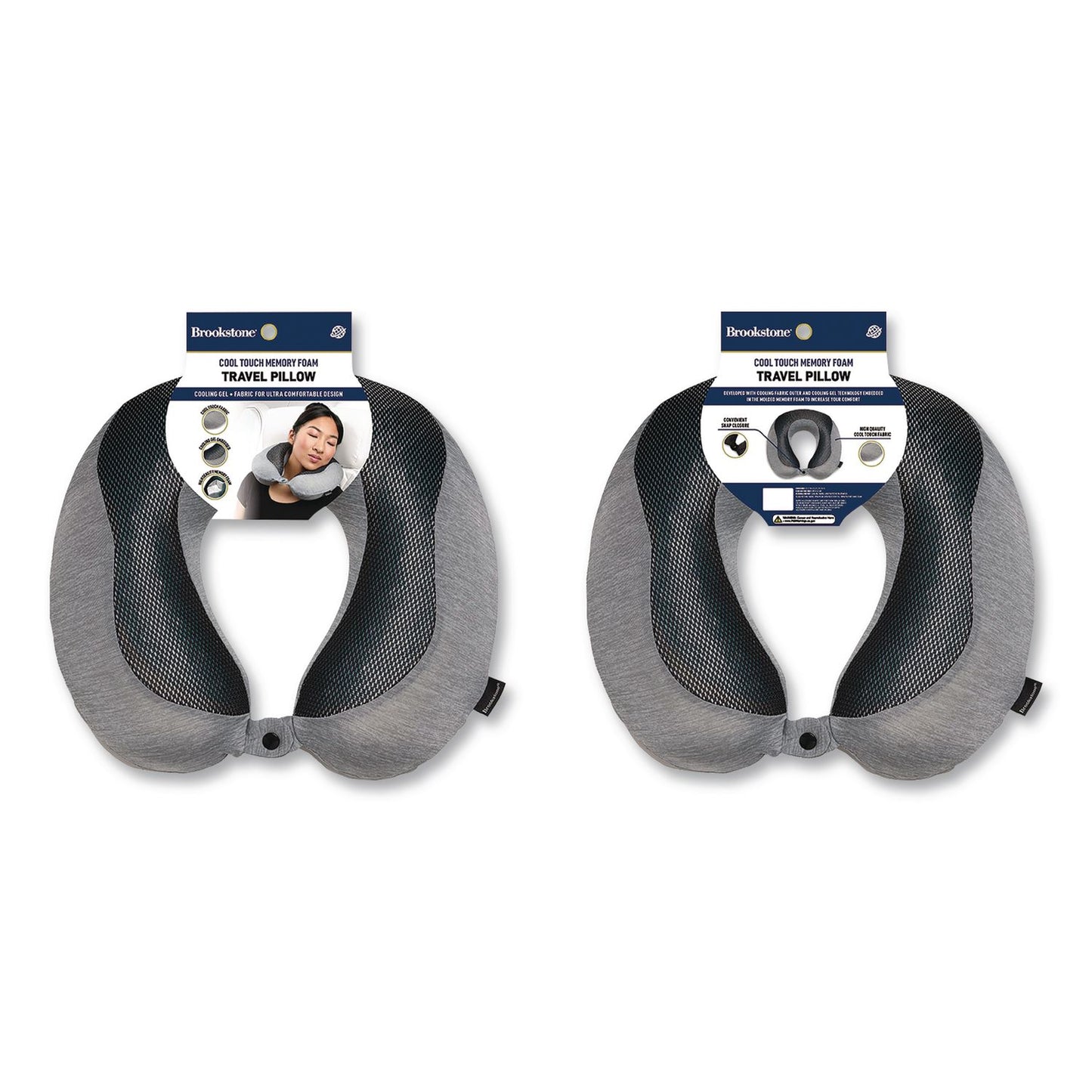 Brookstone® U-Shaped Memory Foam Travel Pillow, One Size Fits Most, 12.6 x 3.74 x 12.2, Gray/Black (BKTBNPM0007)