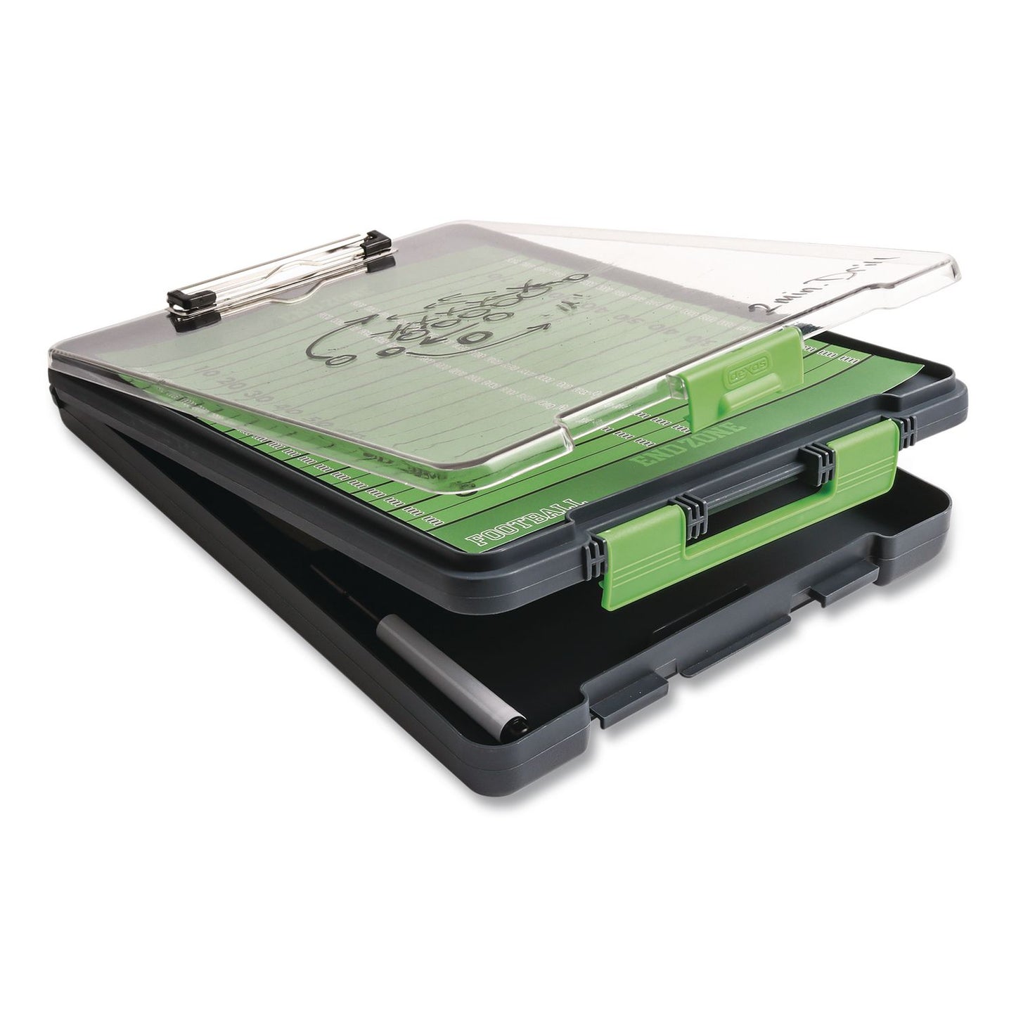 Dexas® ClearView Clipcase Storage Clipboard, 0.35" Clip Capacity, Holds 8.87 x 12.25 Sheets, Gray/Green (DSE5717802)