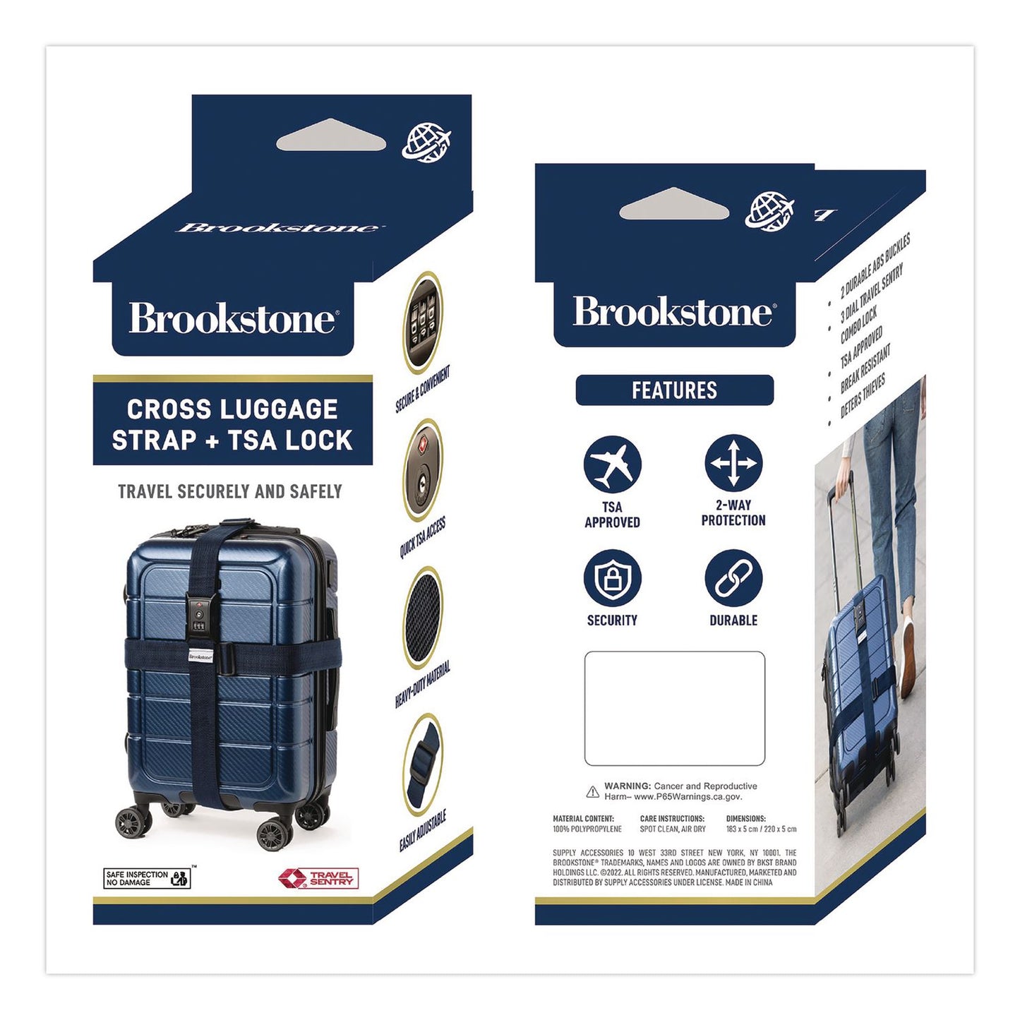 Brookstone® Cross Luggage Strap and TSA Combination Lock, Blue (BKTBSLS0001)