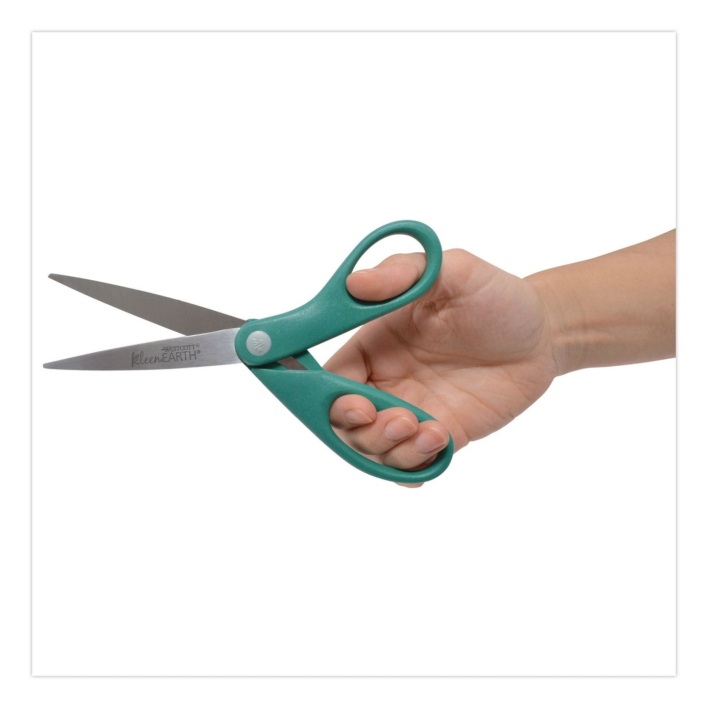 Westcott® KleenEarth Rice Husk Scissors, Pointed Tip, 8" Long, Straight Blue/Green Handle, 2/Pack (ACM14882036)