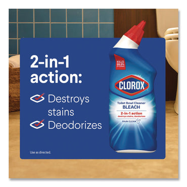 Clorox® Disinfecting Toilet Bowl Cleaner with Bleach, Rain Clean Scent, 24 oz Bottle, 2/Pack, 6 Packs/Carton (CLO30924CT)