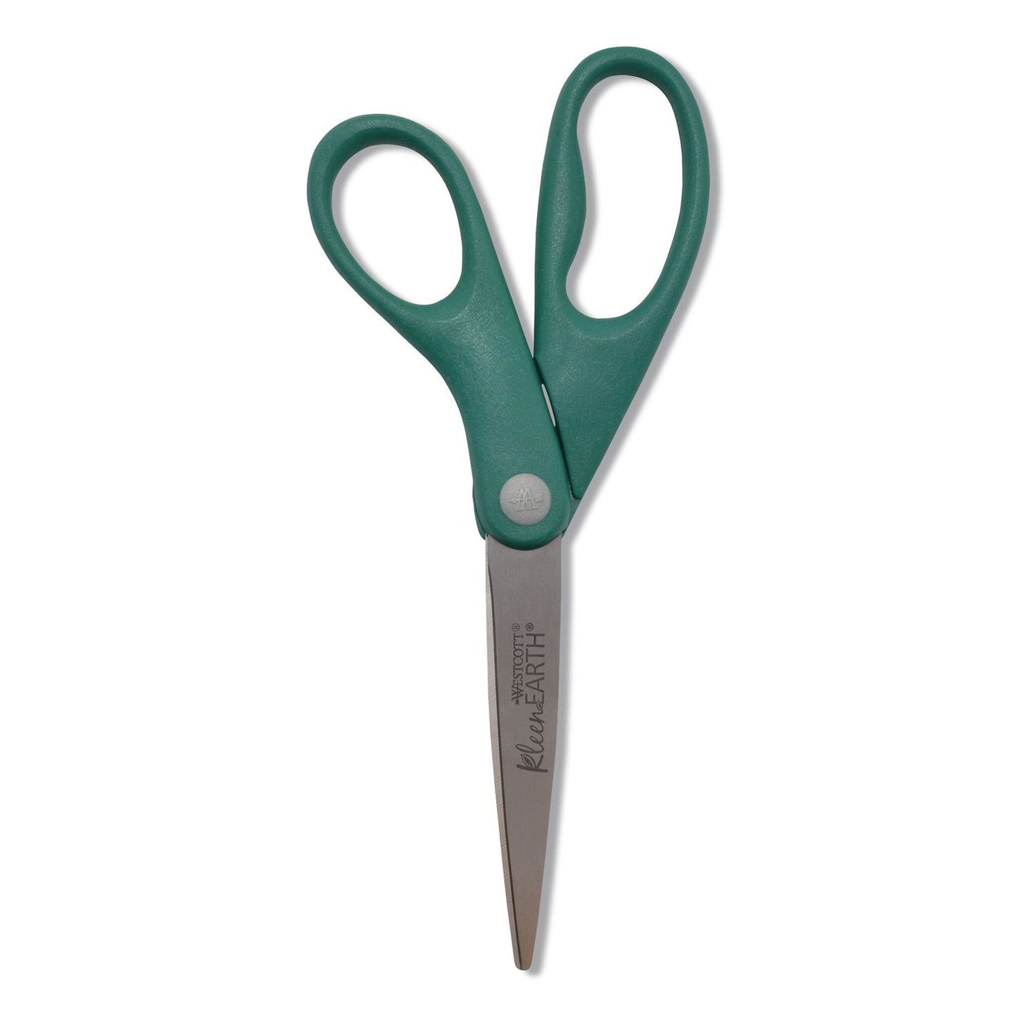 Westcott® KleenEarth Rice Husk Scissors, Pointed Tip, 8" Long, Straight Blue/Green Handle, 2/Pack (ACM14882036)