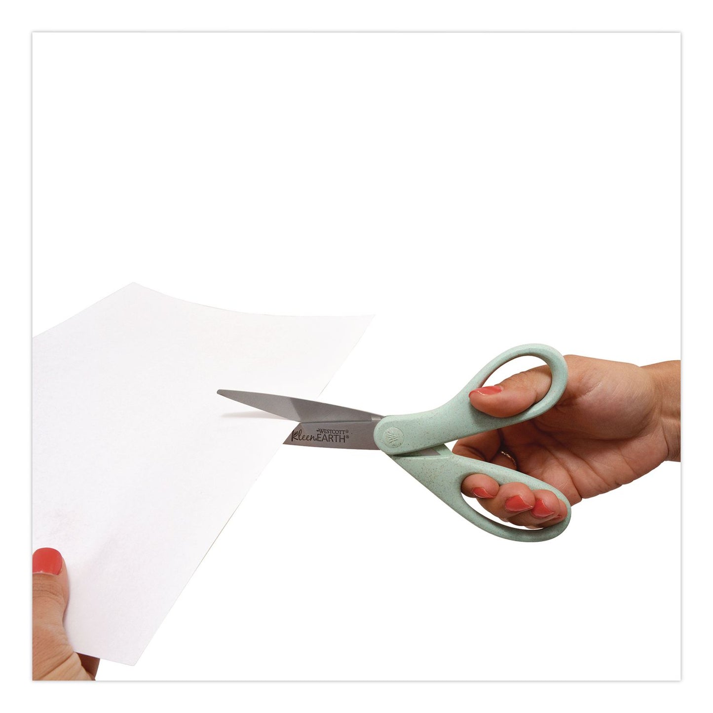 Westcott® KleenEarth Rice Husk Scissors, Pointed Tip, 8" Long, Straight Sage Blue Handle (ACM17350)