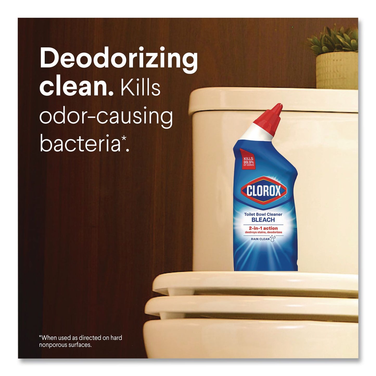 Clorox® Disinfecting Toilet Bowl Cleaner with Bleach, Rain Clean Scent, 24 oz Bottle, 2/Pack, 6 Packs/Carton (CLO30924CT)