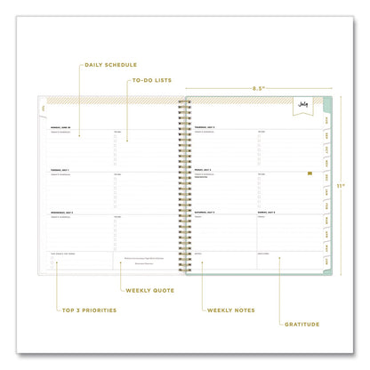 Blue Sky® Day Designer Secret Garden Mint Academic Weekly/Monthly Twin-Wire Notes Planner, 11 x 8.5, 12-Month: July 2025 to June 2026 (BLS137896A26)