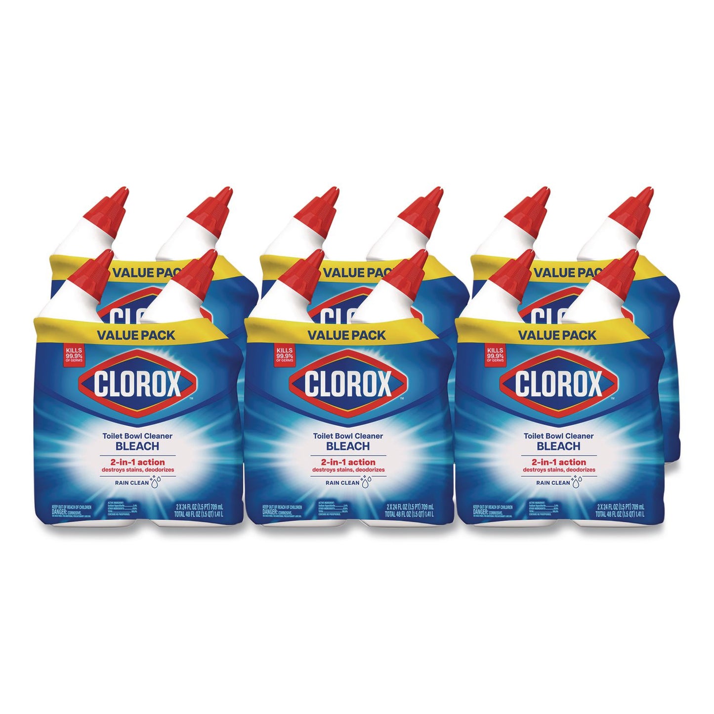 Clorox® Disinfecting Toilet Bowl Cleaner with Bleach, Rain Clean Scent, 24 oz Bottle, 2/Pack, 6 Packs/Carton (CLO30924CT)