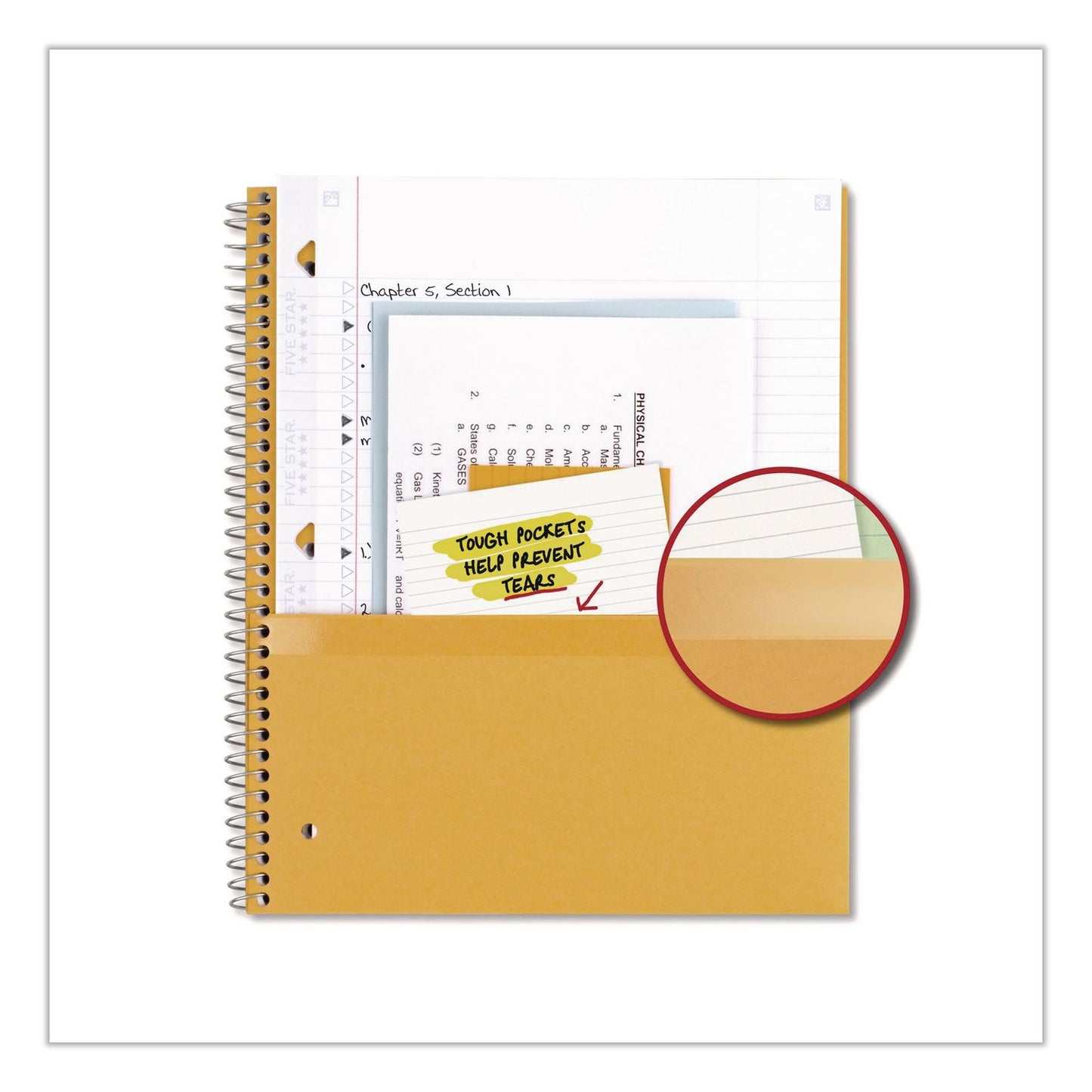 Five Star® Wirebound Notebook, 3-Subject, Medium/College Rule, Fire Red Cover, (150) 11 x 8.5 Sheets (ACC72065)