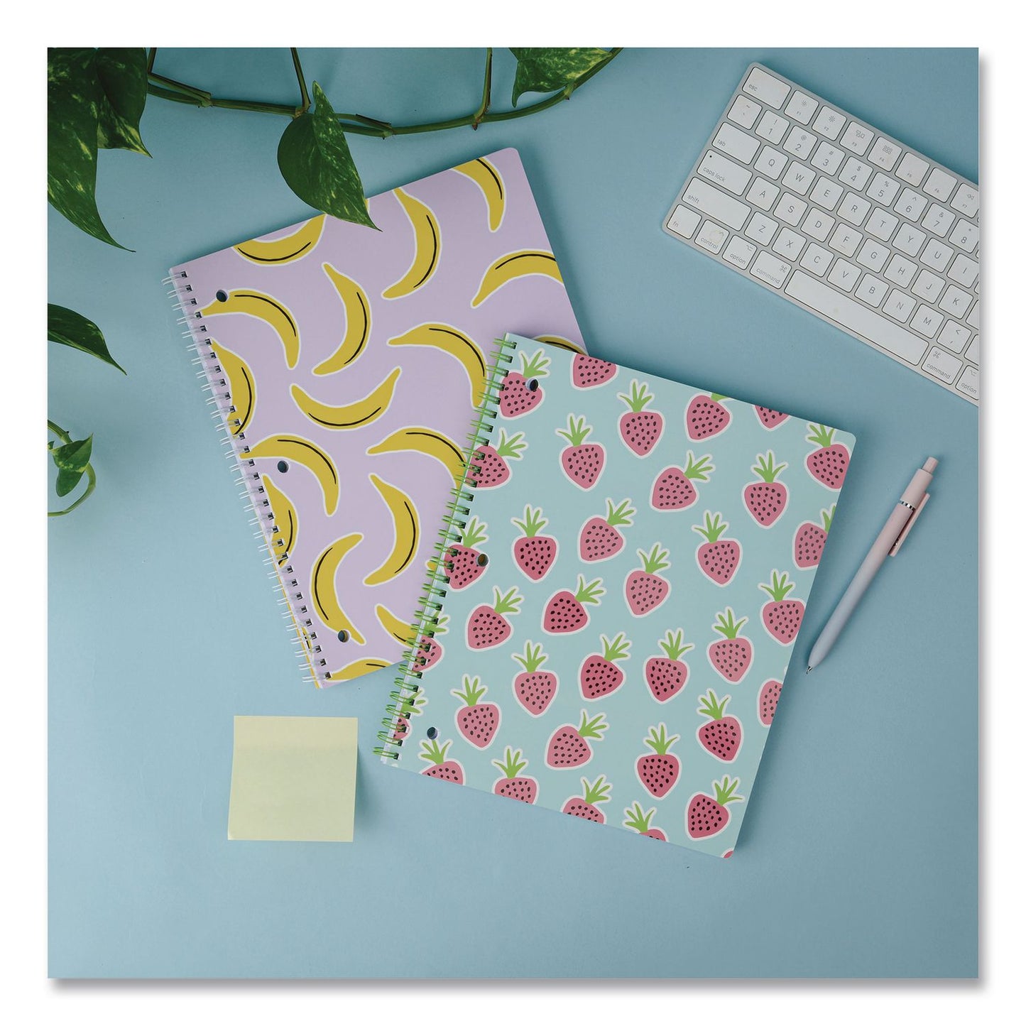 DesignWorks Ink® Twin-Wire Notebook, Randomly Assorted Banana and Strawberry Cover Designs, 1-Subject, Wide/Legal Rule, (80) 10.5 x 8.5 Sheets (DWOTTWSA114ST)