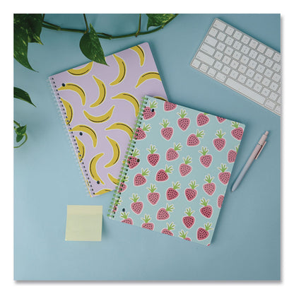 DesignWorks Ink® Twin-Wire Notebook, Randomly Assorted Banana and Strawberry Cover Designs, 1-Subject, Wide/Legal Rule, (80) 10.5 x 8.5 Sheets (DWOTTWSA114ST)