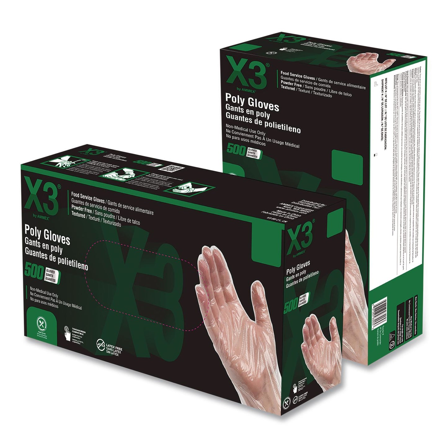 X3® by AMMEX® Polyethylene Food Safe Industrial Gloves, Powder-Free, Large, Clear, 500/Box, 20 Boxes/Carton (AXCPGLOVEL500XX)