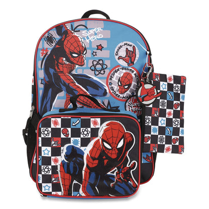 Bioworld® Spiderman Kids 5-Piece Backpack Set, 16", Multicolor (BWRB1B7XT6USMSB)
