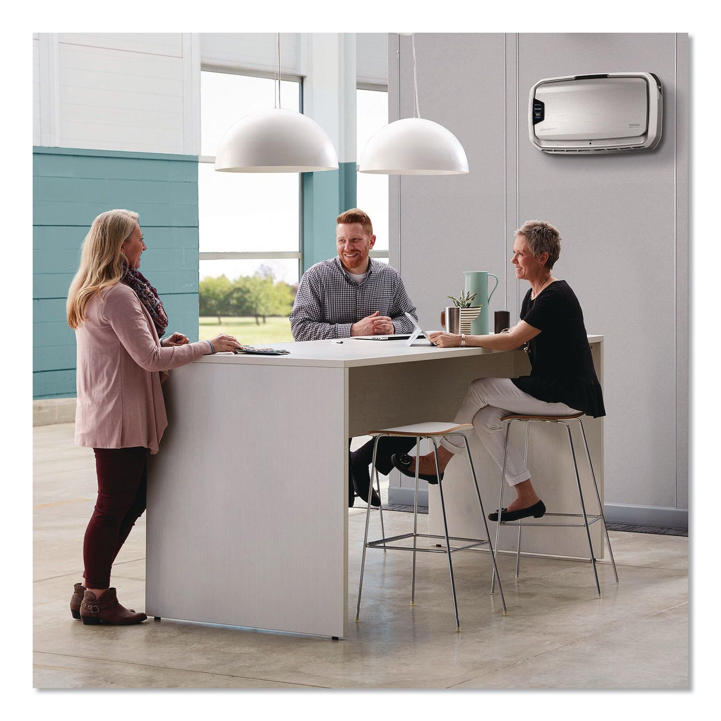 Fellowes® AeraMax Pro AM4 PC H13 True HEPA Hardwired Wall Mounted Air Purifier, 1,100 sq ft Room Capacity, Stainless Steel (FEL9573101)