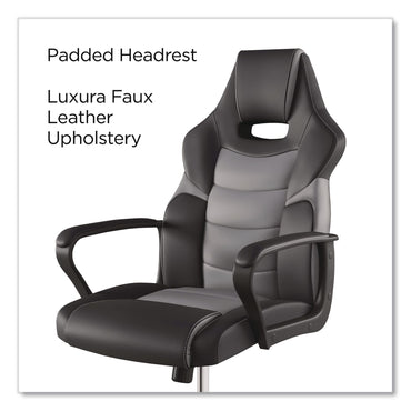 Emerge™ Vector Luxura Faux Leather Gaming Chair, Supports Up to 275 lbs, Black/Gray Seat, Black/Gray Back, Black Base (EEM61108)