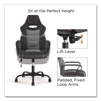 Emerge™ Vector Luxura Faux Leather Gaming Chair, Supports Up to 275 lbs, Black/Gray Seat, Black/Gray Back, Black Base (EEM61108)