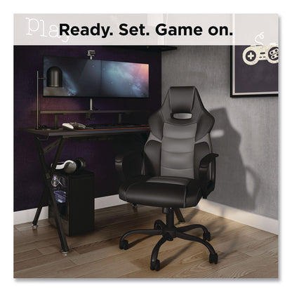 Emerge™ Vector Luxura Faux Leather Gaming Chair, Supports Up to 275 lbs, Black/Gray Seat, Black/Gray Back, Black Base (EEM61108)