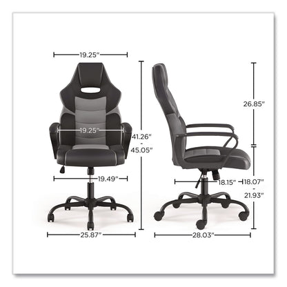 Emerge™ Vector Luxura Faux Leather Gaming Chair, Supports Up to 275 lbs, Black/Gray Seat, Black/Gray Back, Black Base (EEM61108)