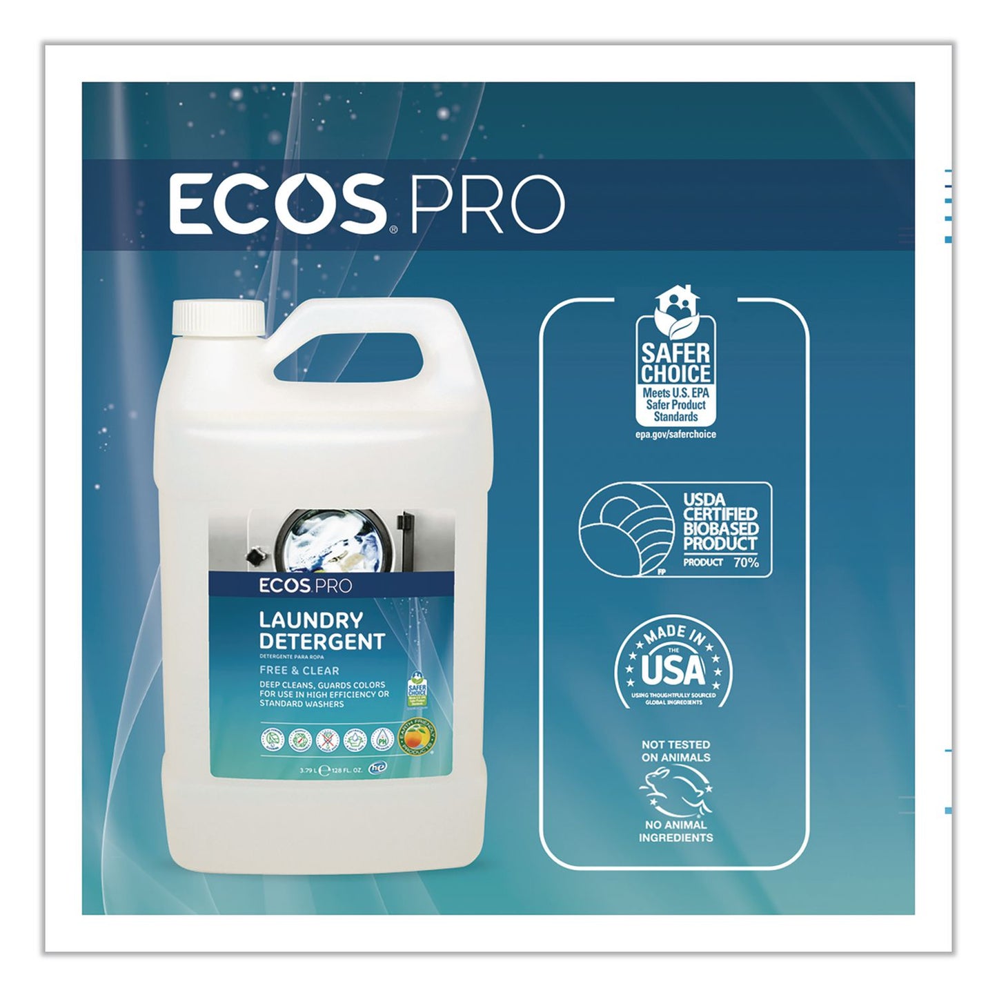 ECOS® PRO Free and Clear Laundry Detergent, HE Compatible,128 oz Bottle, 4/Carton (EOPPL976404)